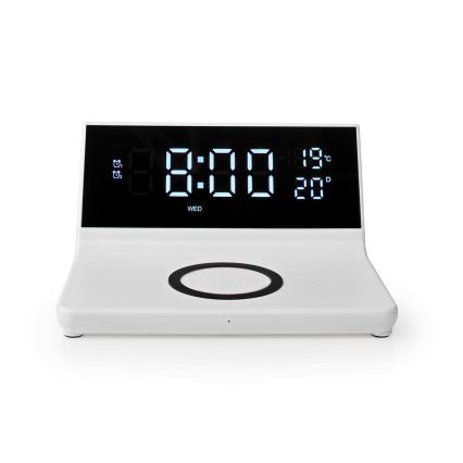 Будильник с LCD-дисплеем и беспроводной зарядкой 15W/230V белый