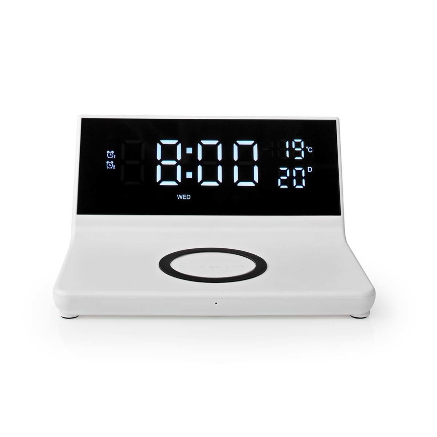 Будильник с LCD-дисплеем и беспроводной зарядкой 15W/230V белый