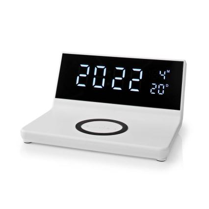 Будильник с LCD-дисплеем и беспроводной зарядкой 15W/230V белый