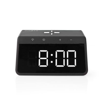 Будильник с LCD-дисплеем и беспроводной зарядкой 15W/230V черный