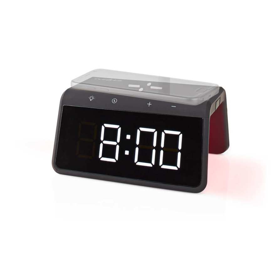 Будильник с LCD-дисплеем и беспроводной зарядкой 15W/230V черный