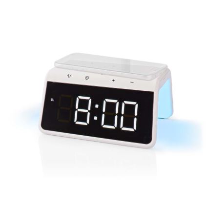 Будильник с LCD-дисплеем и беспроводной зарядкой 15W/230V белый