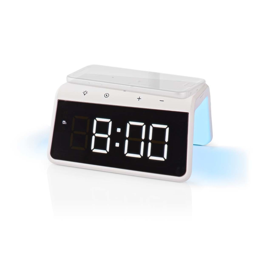Будильник с LCD-дисплеем и беспроводной зарядкой 15W/230V белый