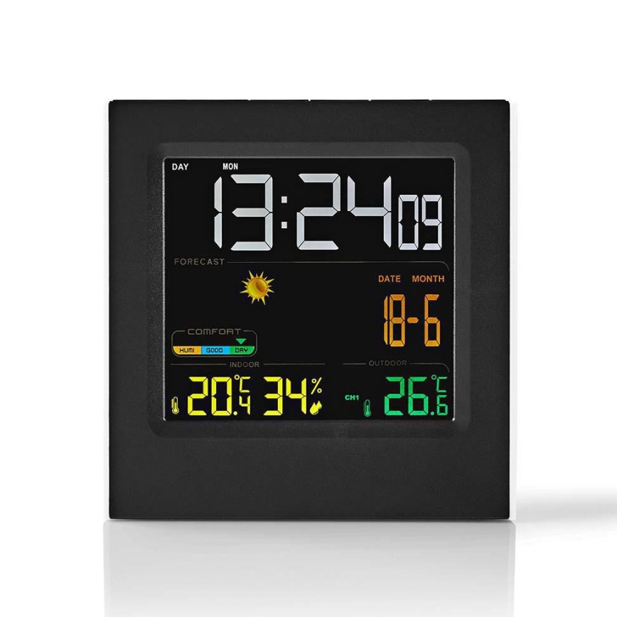 Метеостанція з кольоровим РК-дисплеєм 230V/3xAAA + 2xAA чорний