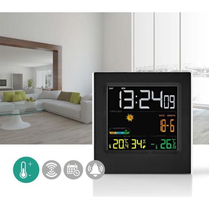 Метеостанція з кольоровим РК-дисплеєм 230V/3xAAA + 2xAA чорний