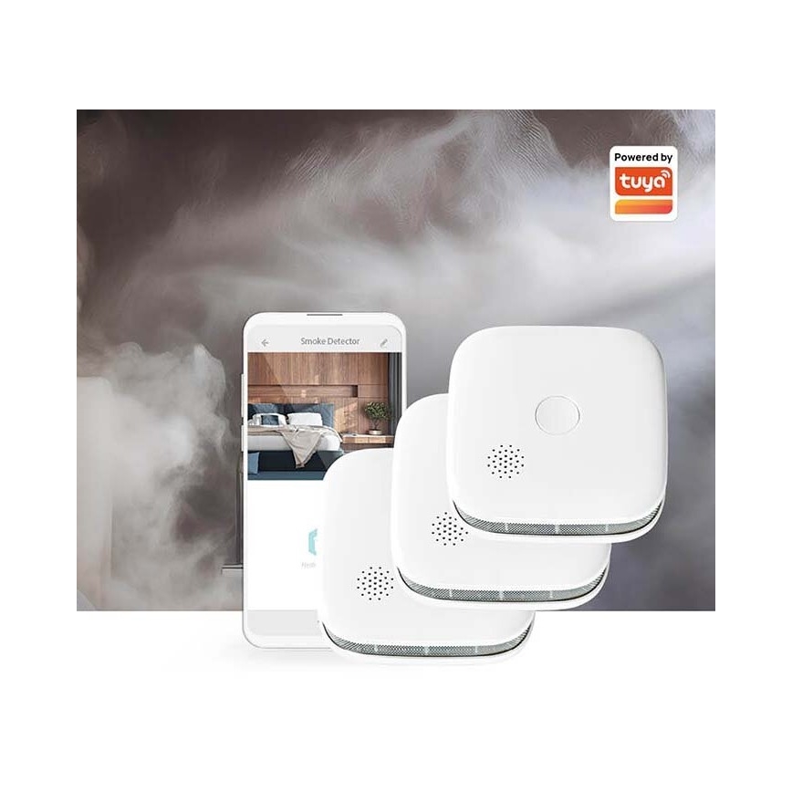 НАБОР 3x Детектор дыма SmartLife 3V/1xCR123A Wi-Fi Tuya