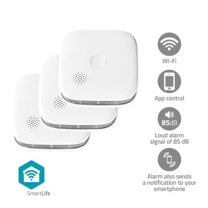 НАБОР 3x Детектор дыма SmartLife 3V/1xCR123A Wi-Fi Tuya