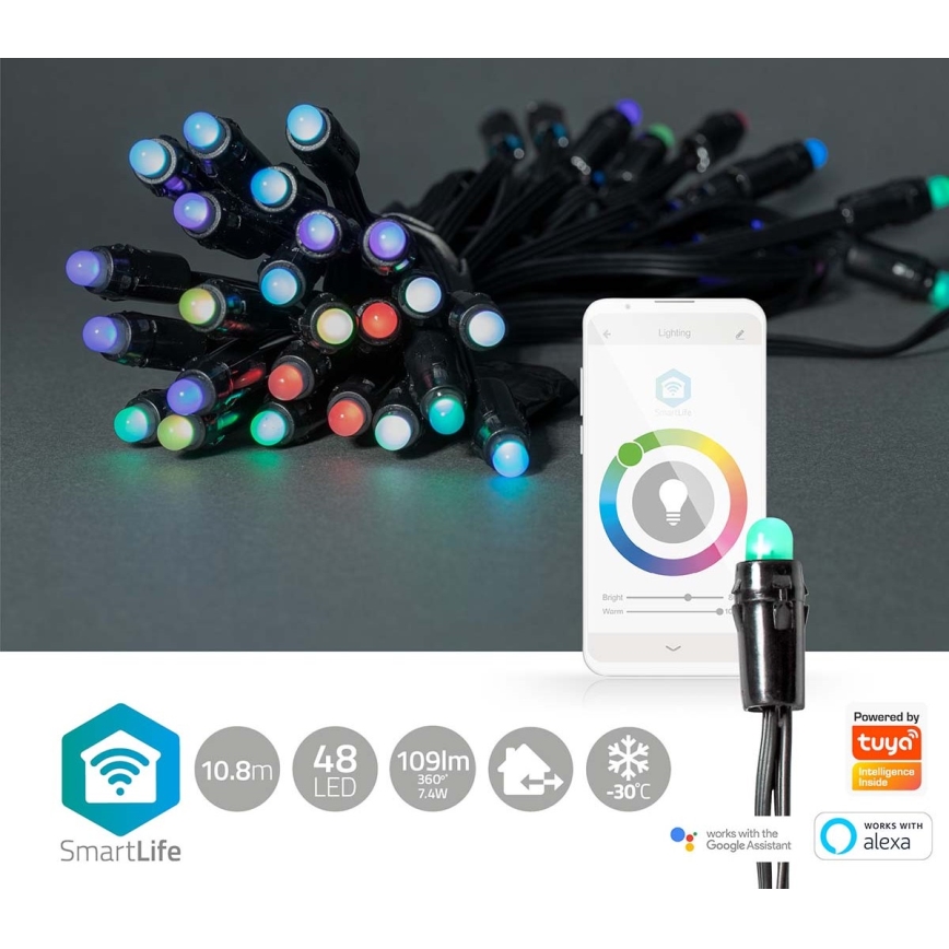 Вулична різдвяна LED RGB гірлянда 48xLED 13,8м IP65 Wi-Fi Tuya