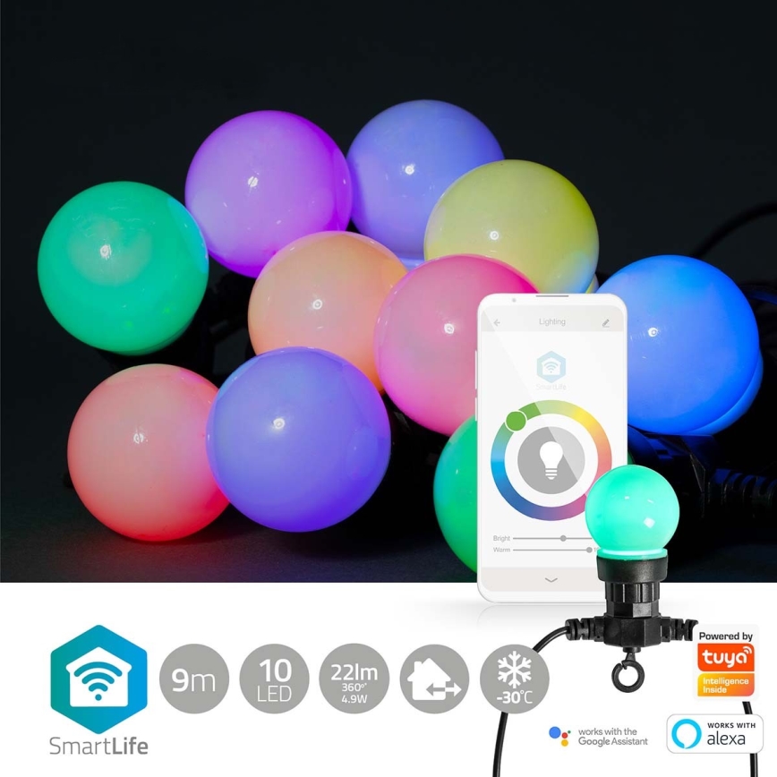 LED RGB Декоративна гірлянда 10xLED 12м IP65 Wi-Fi Tuya