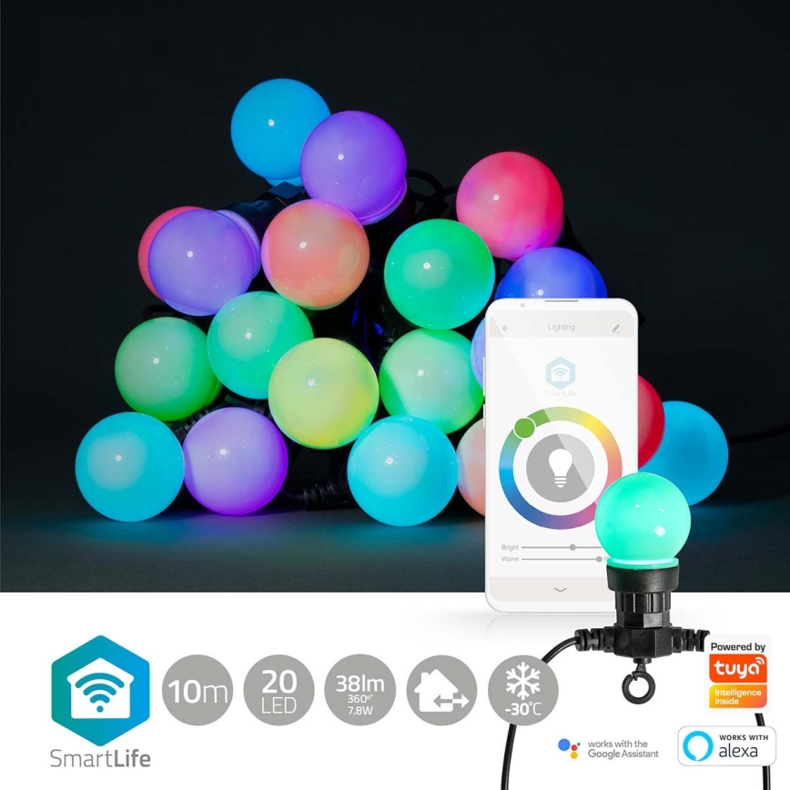 Декоративна RGB LED гірлянда 20xLED/8 функцій 13 м IP65 Wi-Fi Tuya