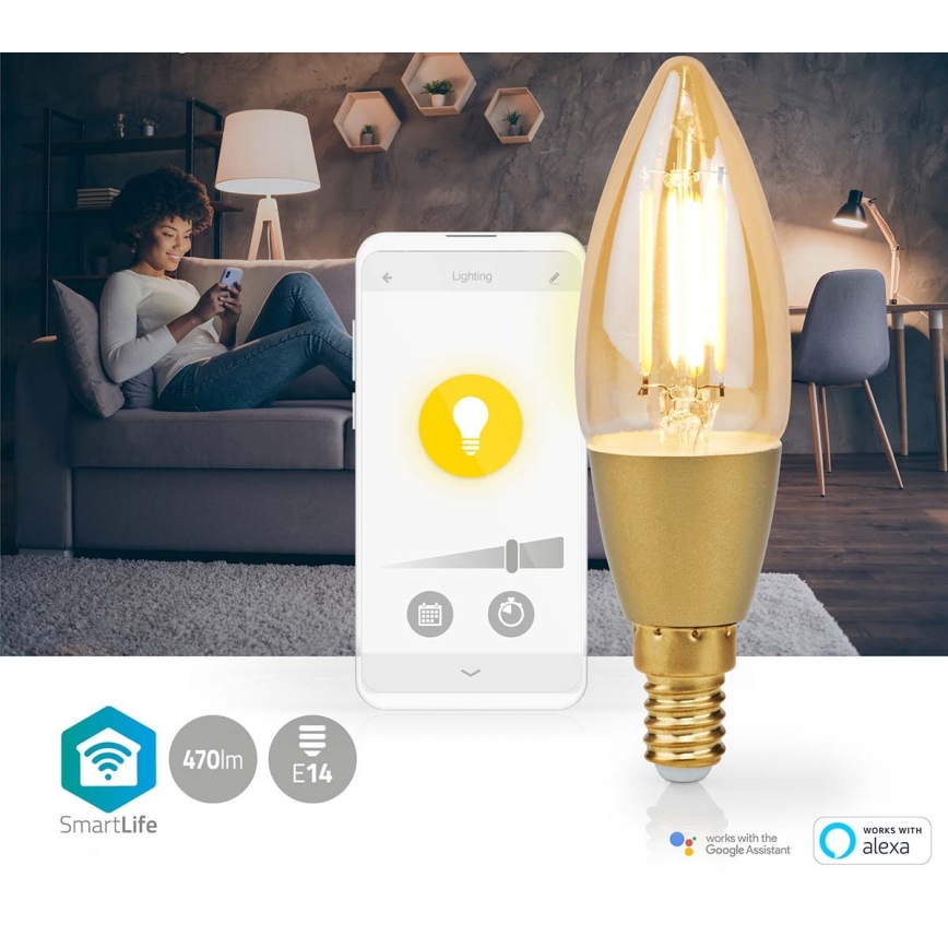 Світлодіодна лампочка з регулюванням яскравості Smartlife E14/4,9W/230V 1800-3000K Wi-Fi Tuya