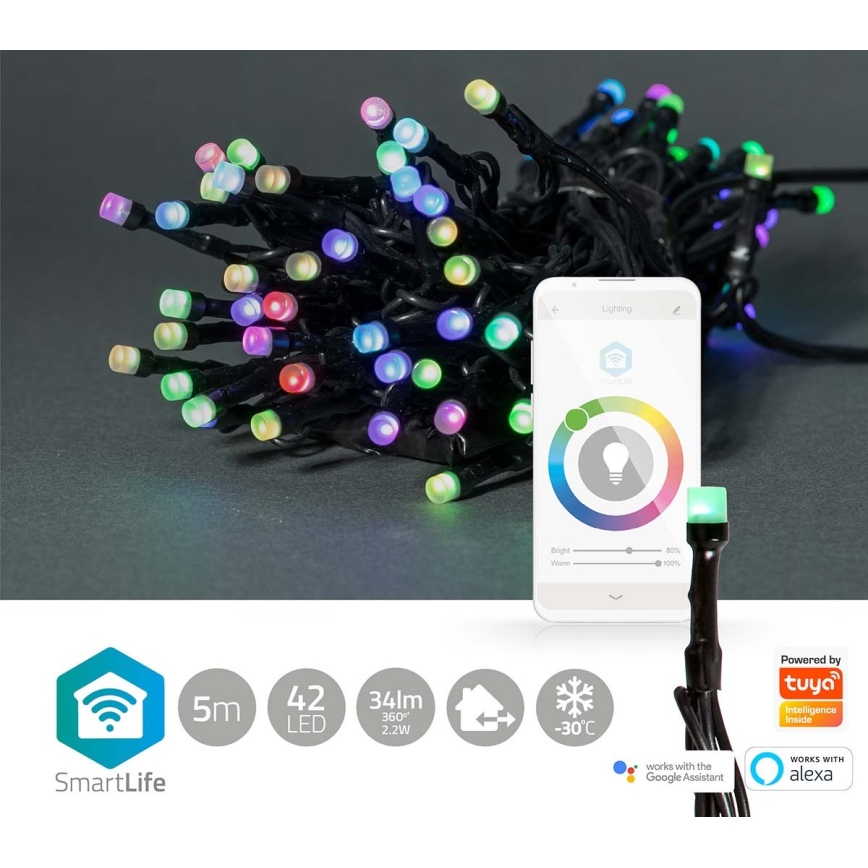 RGB LED-гирлянда для улицы, 42 светодиода, 8 режимов, 8 м, IP65, Wi-Fi Tuya