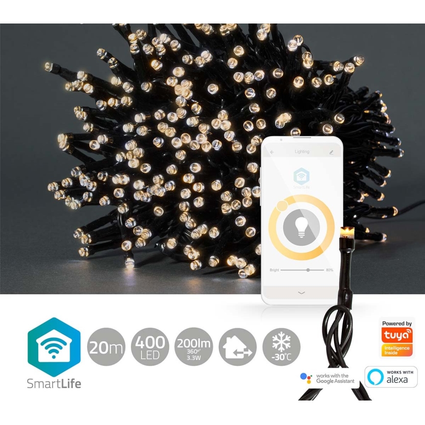 Светодиодная уличная рождественская гирлянда 400xLED/8 функций 25 м IP65 Wi-Fi Tuya теплый белый