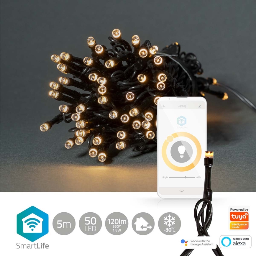 Вулична різдвяна LED гірлянда 50xLED/8 функцій 10м IP65 Wi-Fi Tuya теплий білий