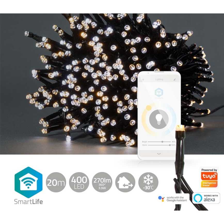 Вулична різдвяна LED гірлянда 400xLED/8 функцій 25м IP65 Wi-Fi Tuya теплий/холодний білий