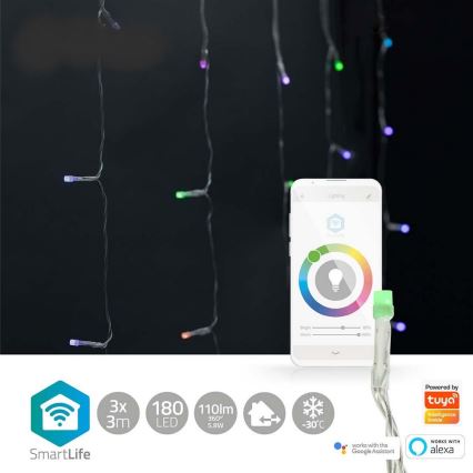 Светодиодный RGB-занавес, 180 светодиодов, 7 режимов, длина 6 м, IP65, Wi‑Fi (Tuya)