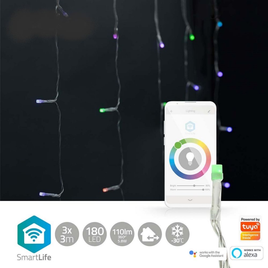 Светодиодный RGB-занавес, 180 светодиодов, 7 режимов, длина 6 м, IP65, Wi‑Fi (Tuya)
