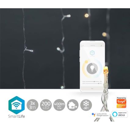 Светодиодная рождественская гирлянда-водопад 200xLED/11 режимов 6м IP65 Wi-Fi Tuya от теплого до холодного белого