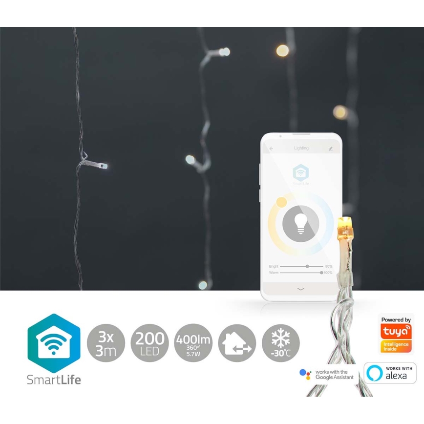 Светодиодная рождественская гирлянда-водопад 200xLED/11 режимов 6м IP65 Wi-Fi Tuya от теплого до холодного белого