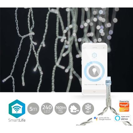 Светодиодная рождественская гирлянда-водопад 240xLED/8 режимов 8м IP65 Wi-Fi Tuya холодный белый