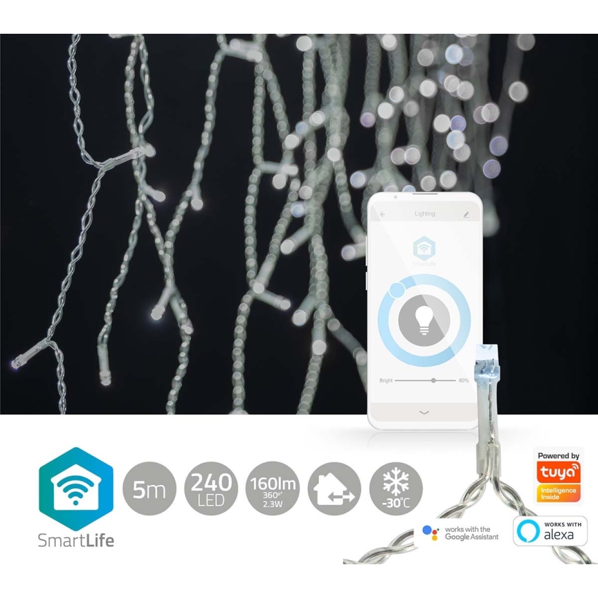 Светодиодная рождественская гирлянда-водопад 240xLED/8 режимов 8м IP65 Wi-Fi Tuya холодный белый