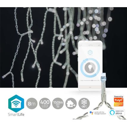 Светодиодная уличная рождественская гирлянда-водопад 400xLED/8 функций 11 м IP65 Wi-Fi Tuya холодный белый