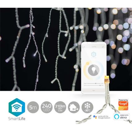 Різдвяна LED гірлянда-штора 240xLED/11 функцій 8м IP65 Wi-Fi Tuya теплий-холодний білий