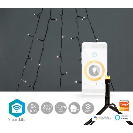 Вулична різдвяна LED гірлянда-штора 200xLED/8 функцій 5x7м IP65 Wi-Fi Tuya