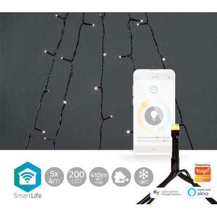 Вулична різдвяна LED гірлянда-штора 200xLED/8 функцій 5x7м IP65 Wi-Fi Tuya теплий-холодний білий