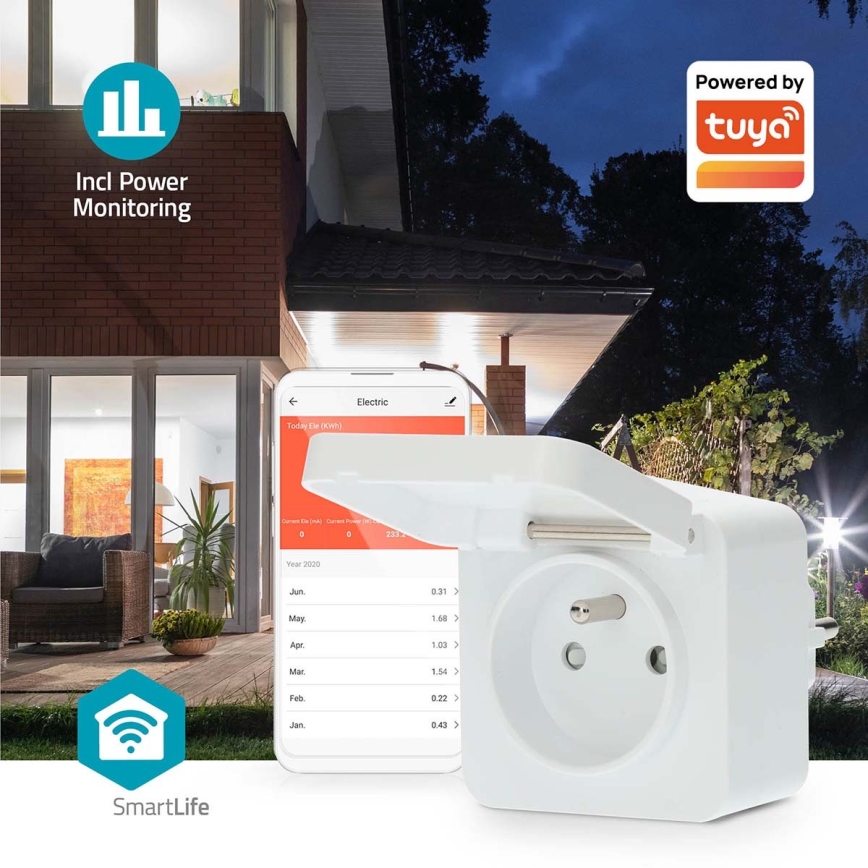 Умная розетка 3680W/230V/Type E/16A Wi-Fi Tuya IP44