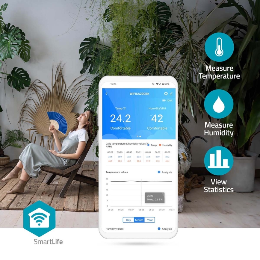Умный датчик качества воздуха со светодиодным дисплеем SmartLife Wi-Fi