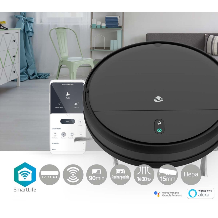 Розумний робот-пилосос Wi-Fi чорний + дистанційне керування