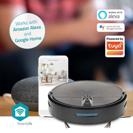 Розумний робот-пилосос із мопом SmartLife 2600 mAh Wi-Fi Tuya, чорний + пульт дистанційного керування