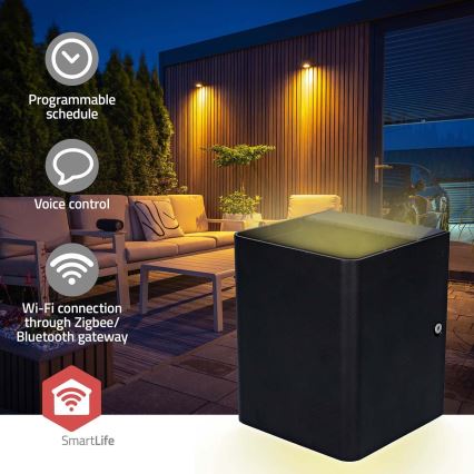 LED RGBW регульований зовнішній настінний світильник SmartLife LED/12W/230V IP65 Wi-Fi Tuya чорний