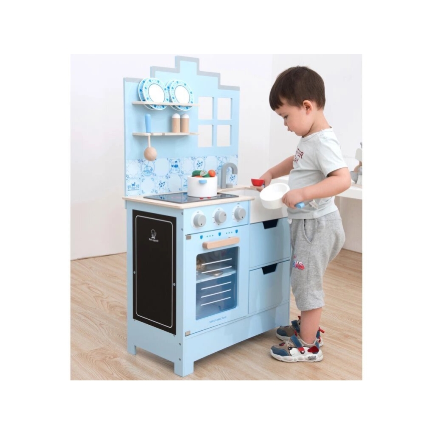 New Classic Toys - Деревянная кухня с аксессуарами синий