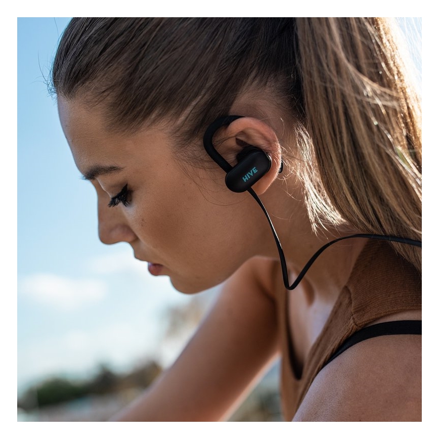 Niceboy HIVE sport 2 - спортивные наушники с микрофоном, защита IPX5, чёрные