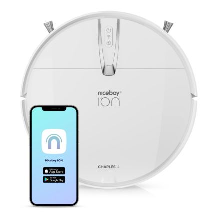 Niceboy ION Charles i4 - Розумний робот-пилосос 2в1 4400 mAh Wi-Fi білий + пульт дистанційного керування