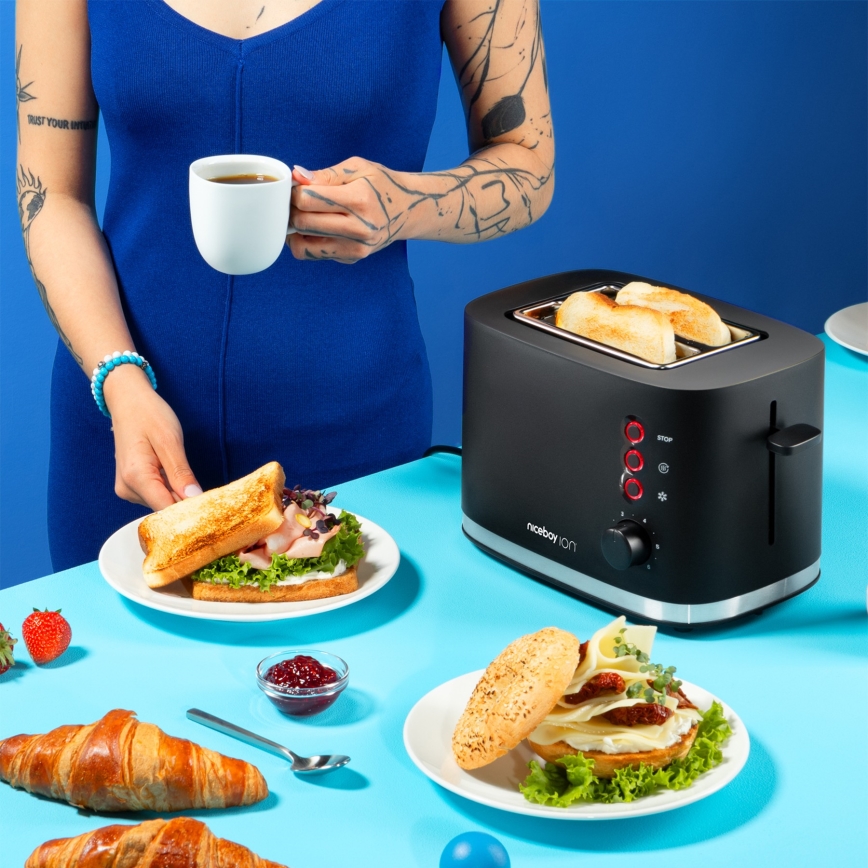 Niceboy ION Cruncher C3 - Тостер з двома отворами і обсмажувачем 870W/230V чорний