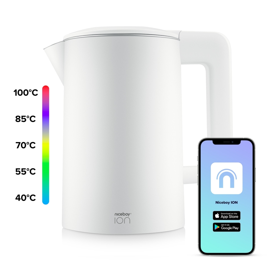 Niceboy ION SmartKettle - Умный электрочайник с терморегуляцией 1,7 л 2200W/230V Wi-Fi белый
