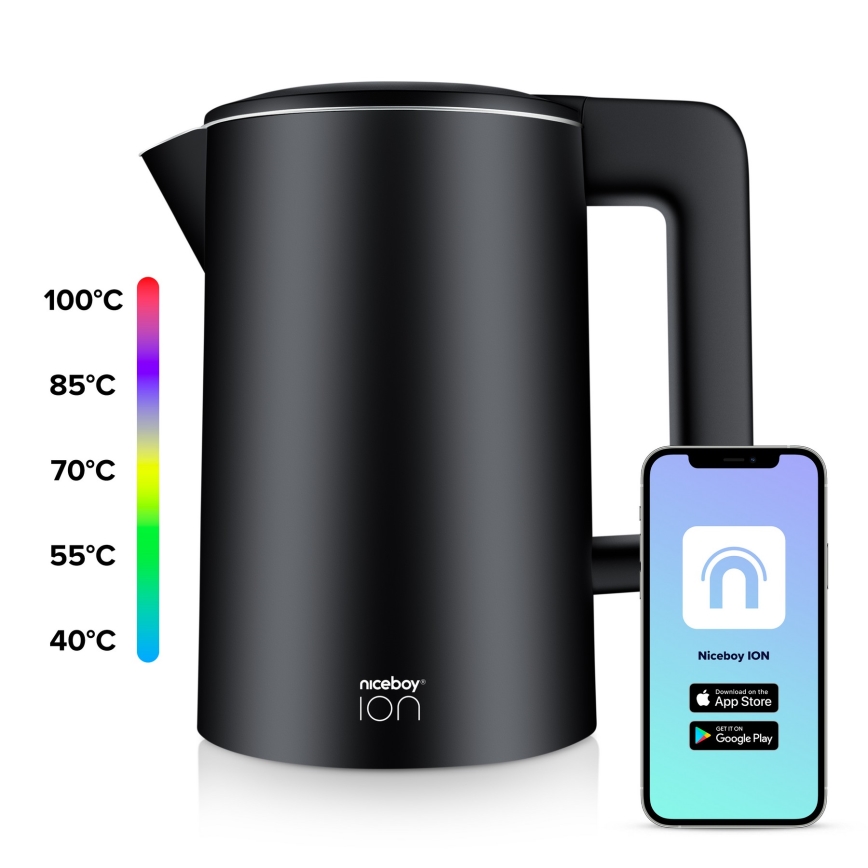Niceboy ION SmartKettle - Умный электрочайник с терморегуляцией 1,7 л 2200W/230V Wi-Fi черный
