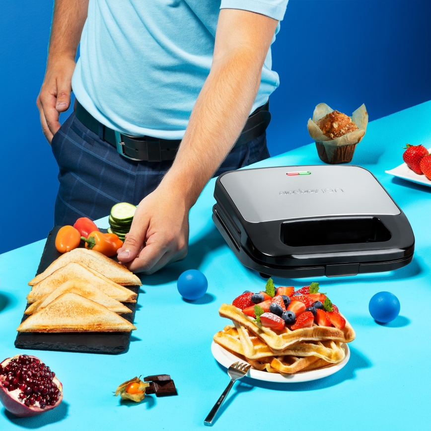 Niceboy ION Snacker S3 - Бутербродница 3в1 750W/230V нержавеющая сталь/черный