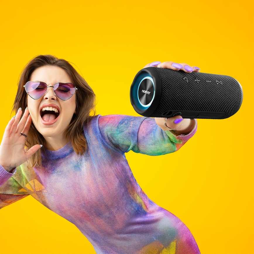 Niceboy Nexus - Светодиодная беспроводная колонка с микрофоном 26W/4000 mAh IPX6 черный