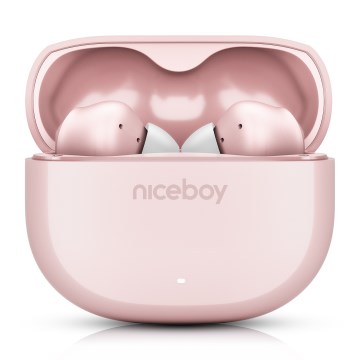Niceboy Pins 4 - Беспроводные наушники с активным шумоподавлением (ANC), аккумулятор 400 мА·ч + 2×50 мА·ч, IPX4, розовые