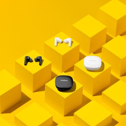 Niceboy Pins 4 PRO - Беспроводные наушники с активным шумоподавлением ANC 380 мАч + 2x 35 мАч, степень защиты IP54, белые