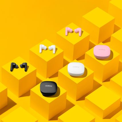 Niceboy Pins 4 PRO - Беспроводные наушники с активным шумоподавлением ANC 380 мАч + 2x 35 мАч, степень защиты IP54, белые