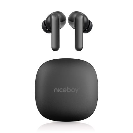 Niceboy Pins 4 PRO - Беспроводные наушники с активным шумоподавлением ANC, 380 мАч + 2x 35 мАч, степень защиты IP54, черные