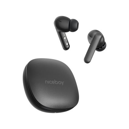 Niceboy Pins 4 PRO - Беспроводные наушники с активным шумоподавлением ANC, 380 мАч + 2x 35 мАч, степень защиты IP54, черные