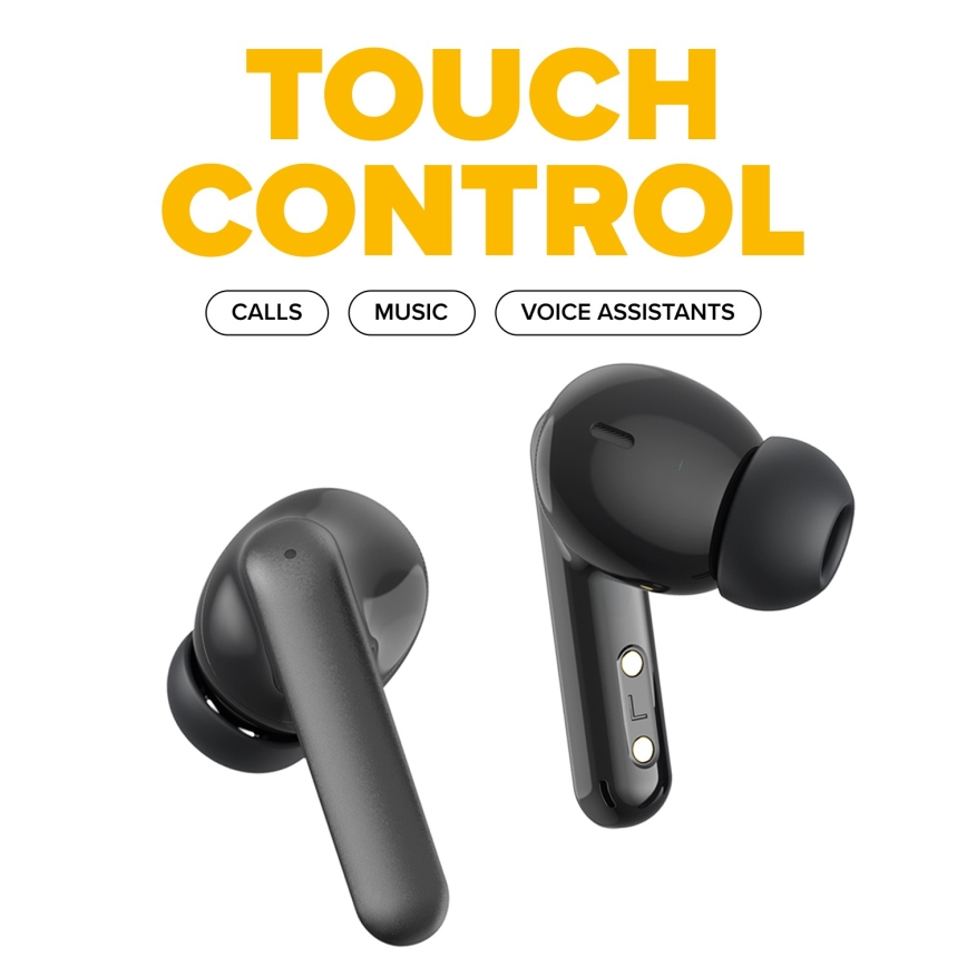 Niceboy Pins 4 PRO - Беспроводные наушники с активным шумоподавлением ANC, 380 мАч + 2x 35 мАч, степень защиты IP54, черные