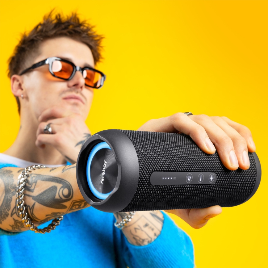 Niceboy Polaris - Светодиодная беспроводная колонка с микрофоном 30W/2000 mAh IPX7 черный