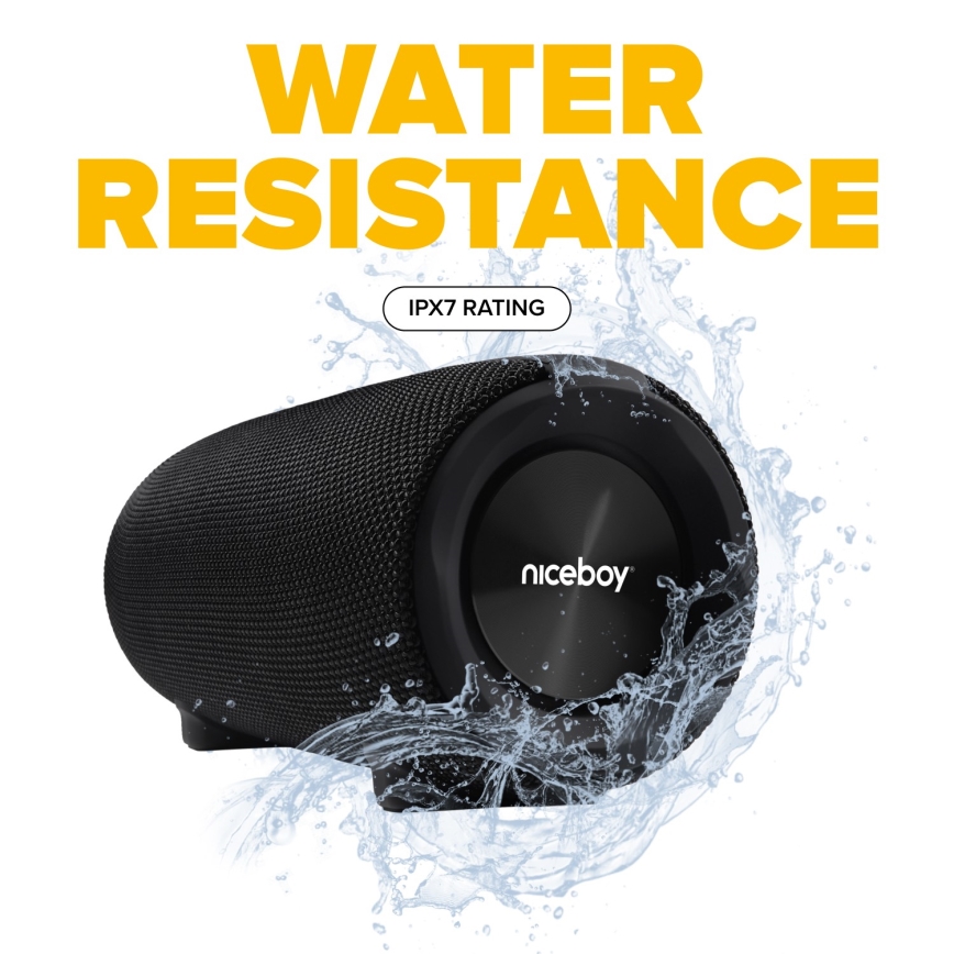 Niceboy Titan 4 - Светодиодная беспроводная колонка с микрофоном и функцией повербанка 50W/4000 mAh IPX7 черный